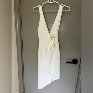 Asymmetrical Hem V Neck Tie Dress